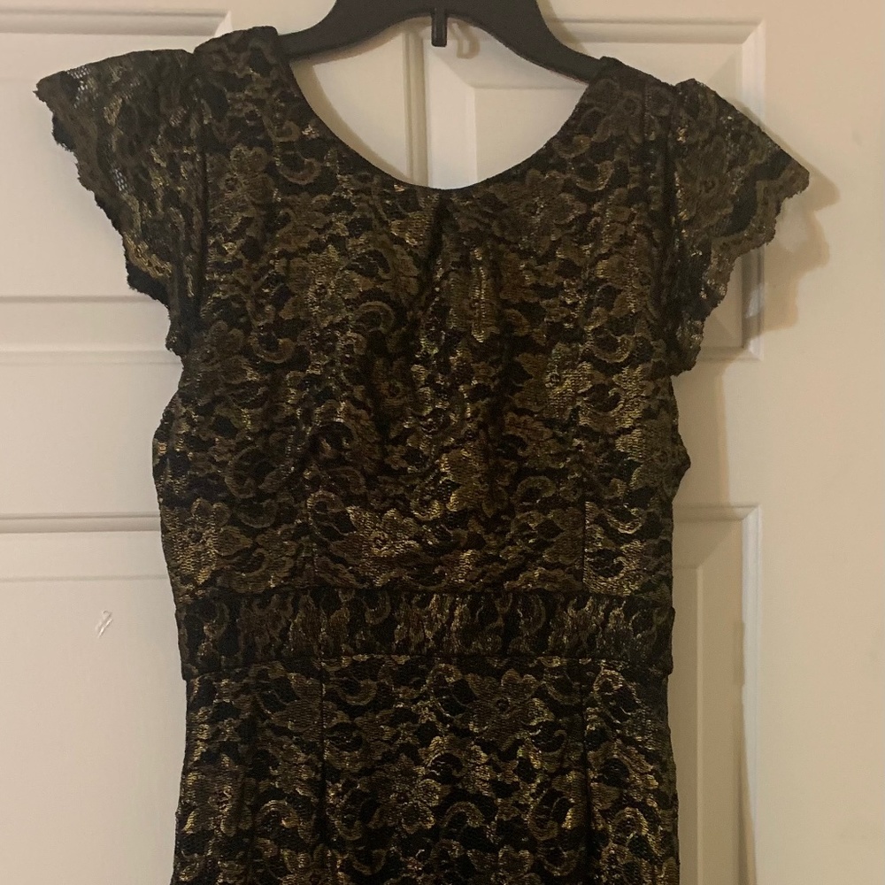 Allen B gold black lace dress